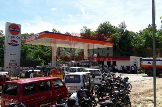 Huge queue observed at Belonia Petrol Pump Huge queue observed at Belonia Petrol Pump